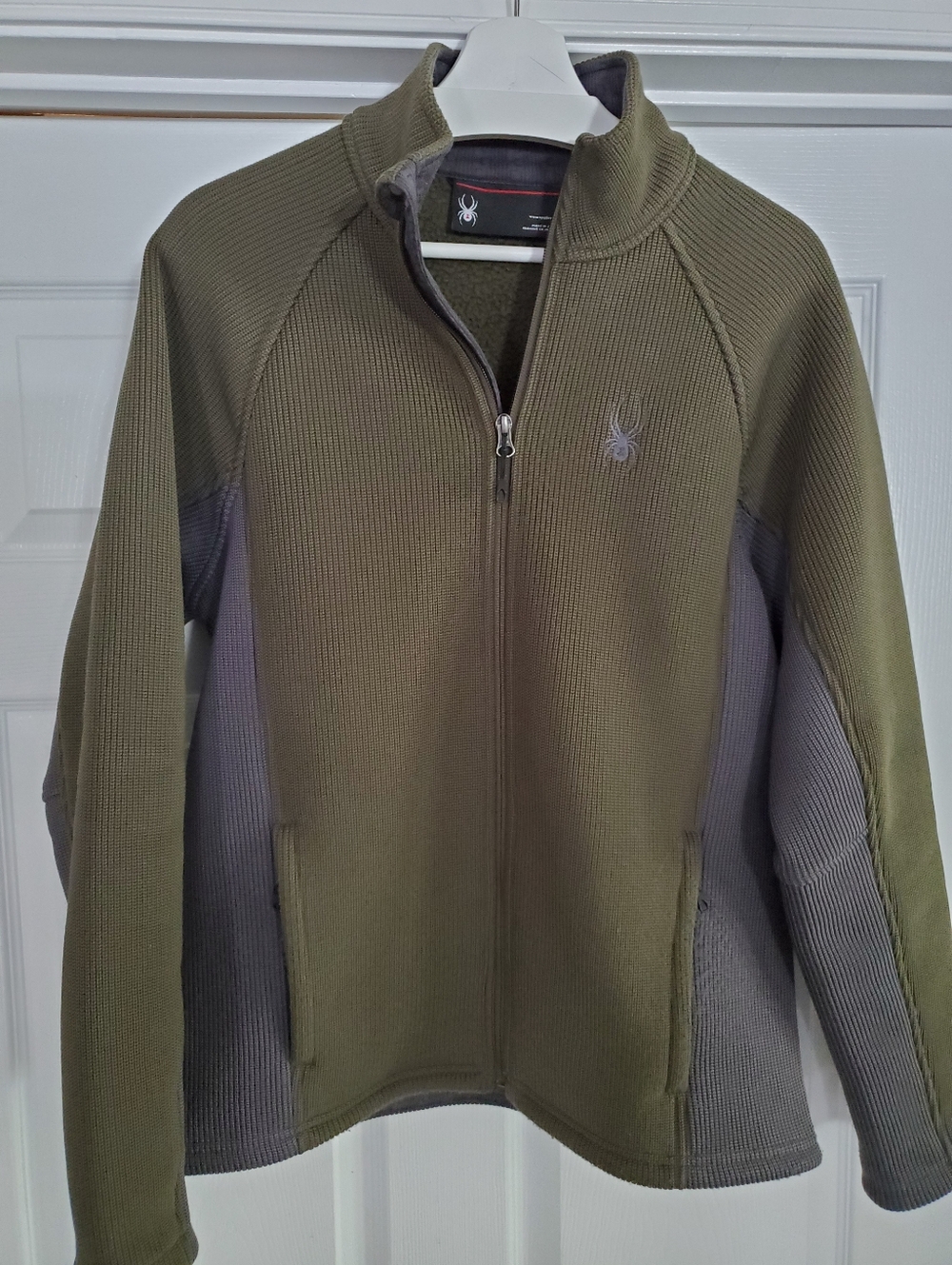 Spyder Olive Green & Gray Full-Zip Knit Jacket Size M.